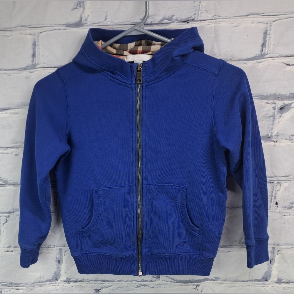 Burberry Children Kids Boys Full Zip Hoodie Sweater Blue Nova Check sz 7Y 122cm